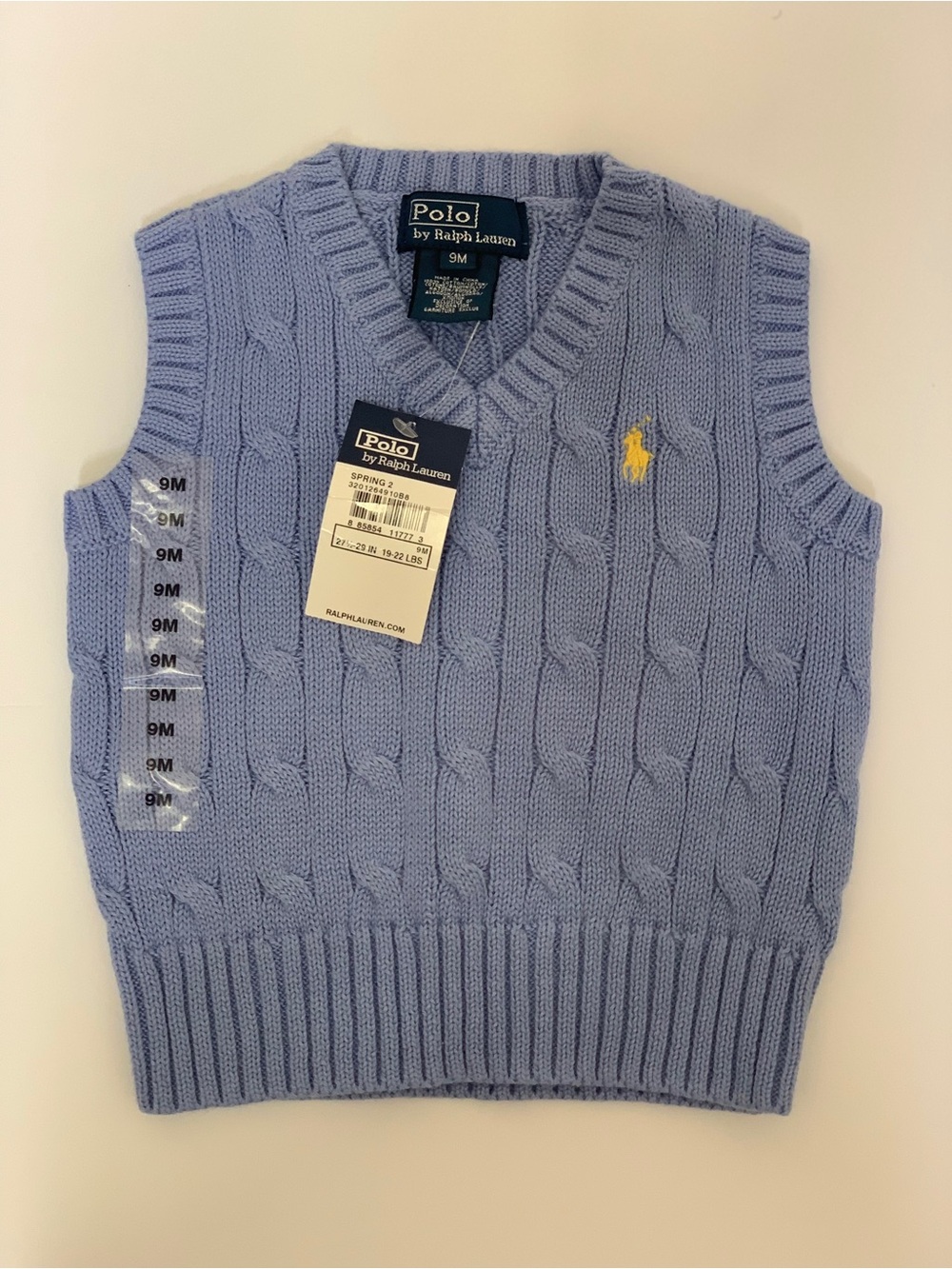Polo by Ralph Lauren Light Blue Cable Knit Vest with Yellow Pony